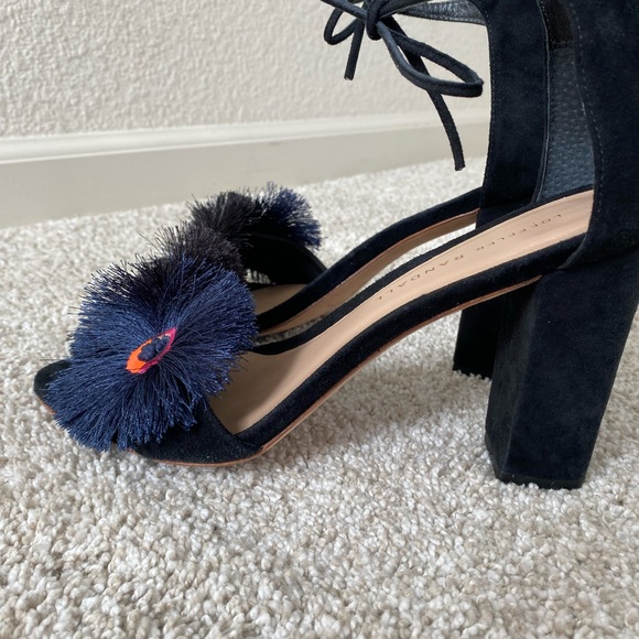 Womens Loeffler Randall size 7.5 black and blue flower Virginia sandal heel GUC - Picture 4 of 14